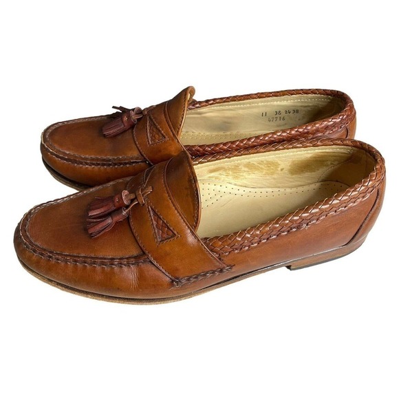 ALLEN Edmonds Men’s Leather Maxfield Chili Loafers 11 #47716 Braided Trim Tassel - Picture 1 of 11